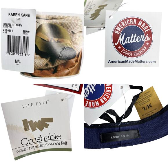 Karen Kane Wool Hat Crushable Water Repellant Taupe Black M/L New - Picture 7 of 10